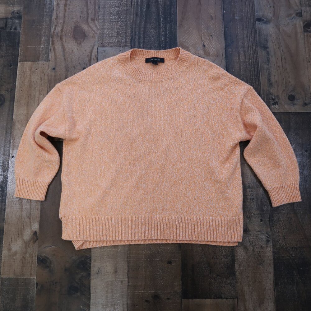 Ann Taylor Womans Small Cantaloupe Fizz Orange Marled Knit 3/4 Sleeve Sweater - Picture 2 of 5